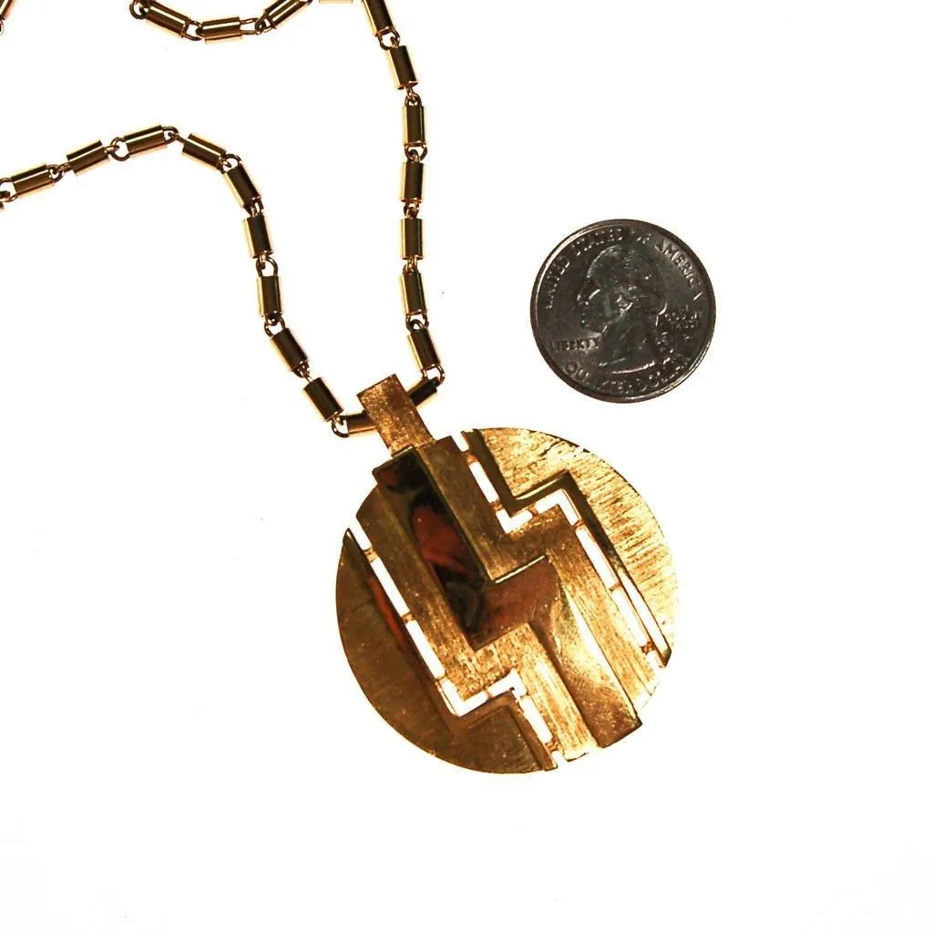 Crown Trifari Gold Medallion Necklace