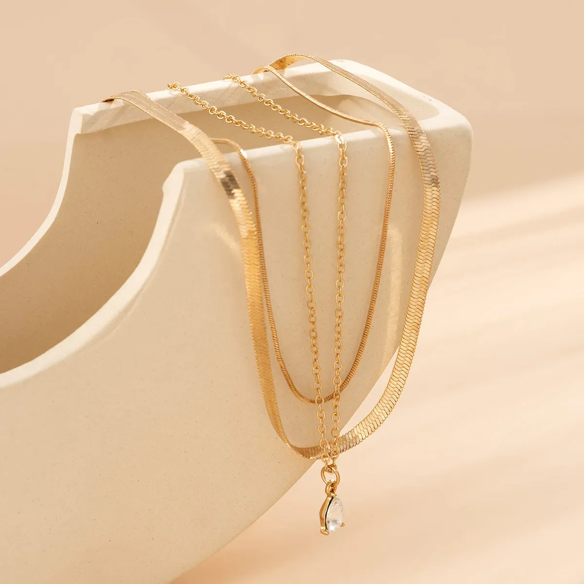Crystal & 18K Gold-Plated Snake Chain Necklace Set