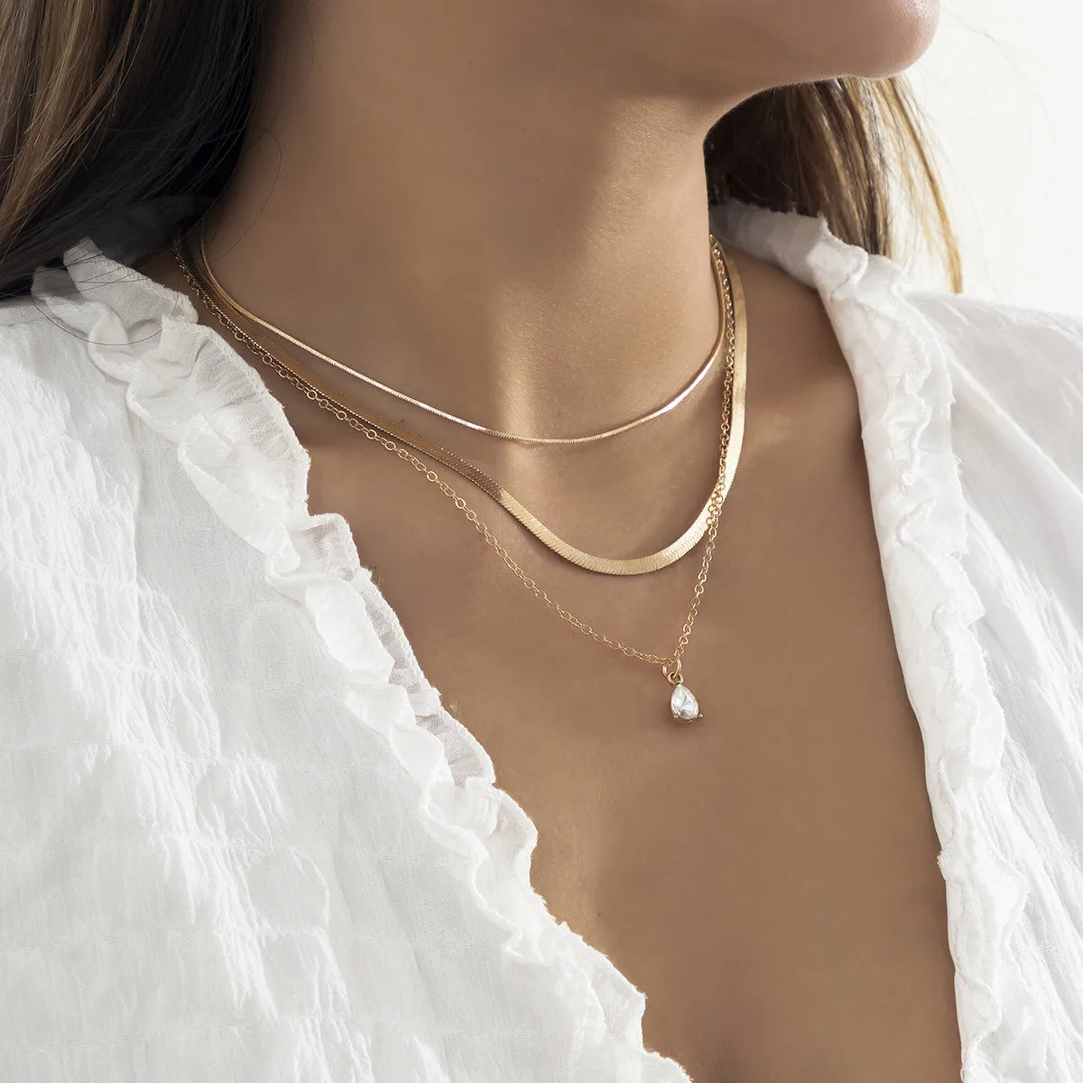 Crystal & 18K Gold-Plated Snake Chain Necklace Set