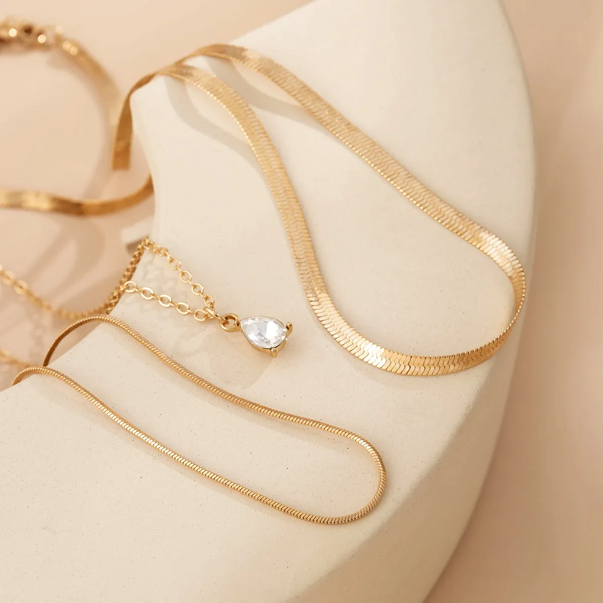 Crystal & 18K Gold-Plated Snake Chain Necklace Set