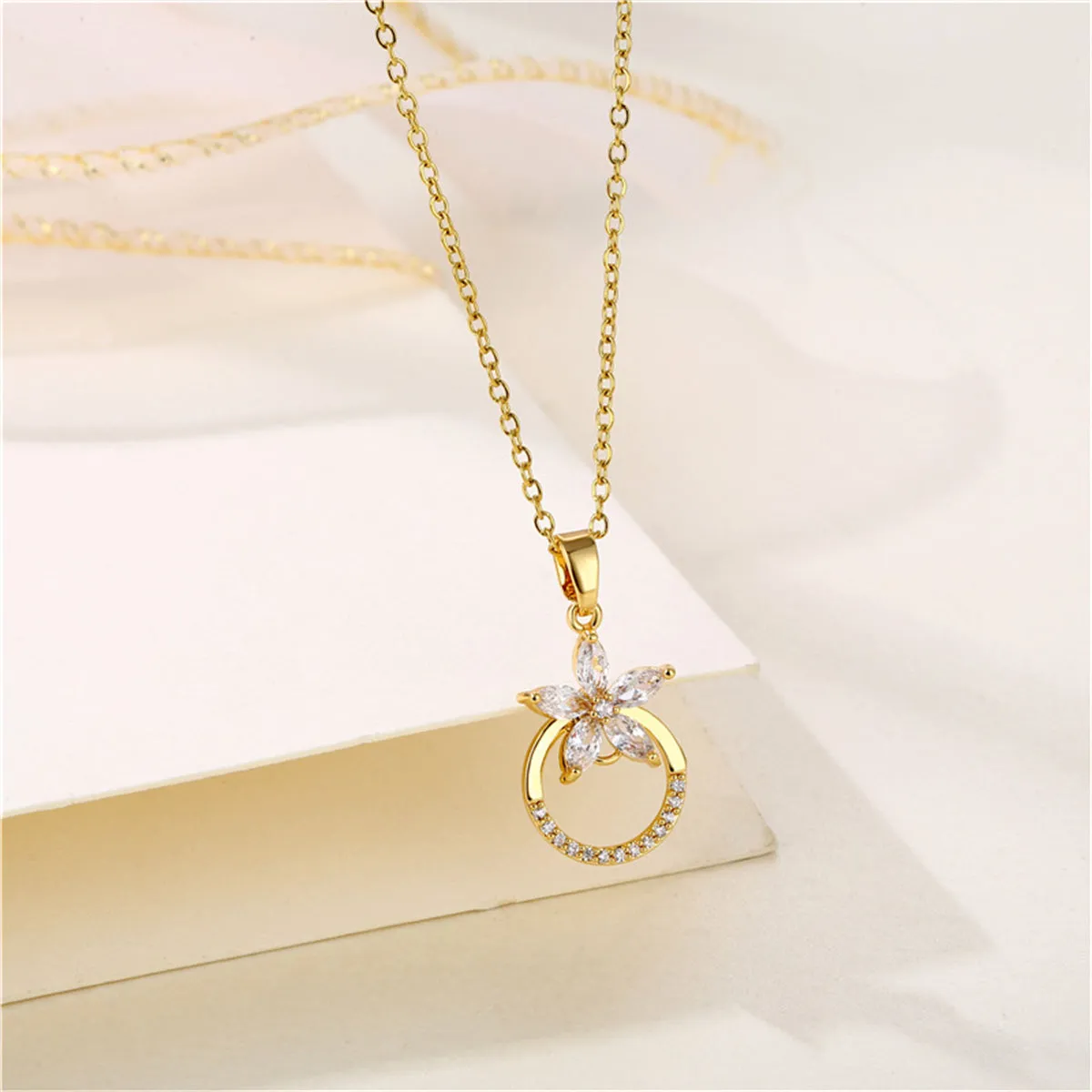 Crystal & Cubic Zirconia 18K Gold-Plated Flower Circle Pendant Necklace