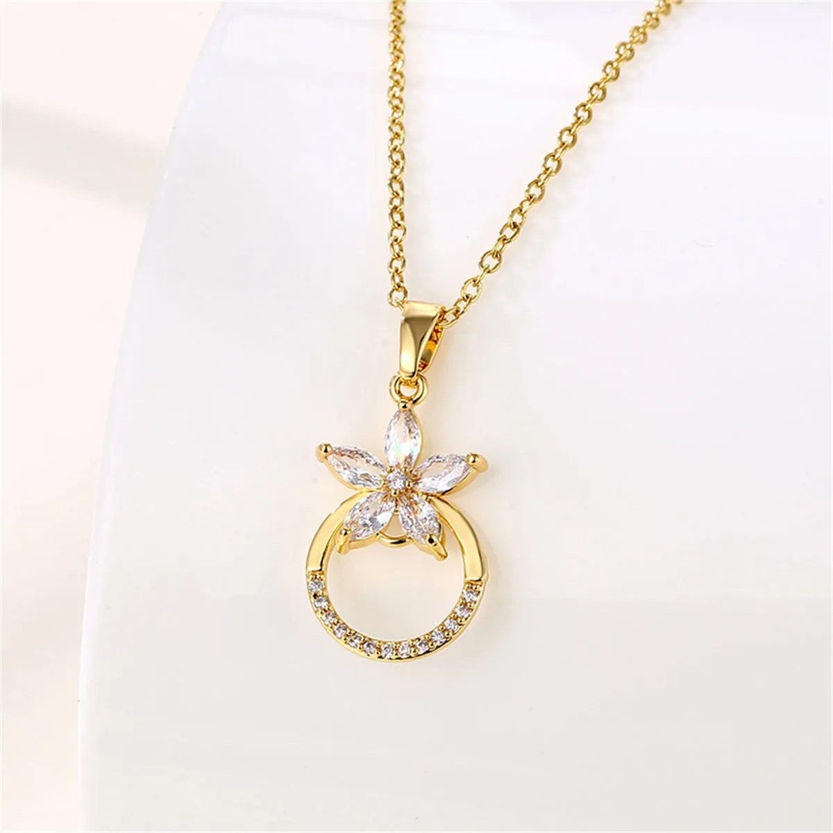 Crystal & Cubic Zirconia 18K Gold-Plated Flower Circle Pendant Necklace