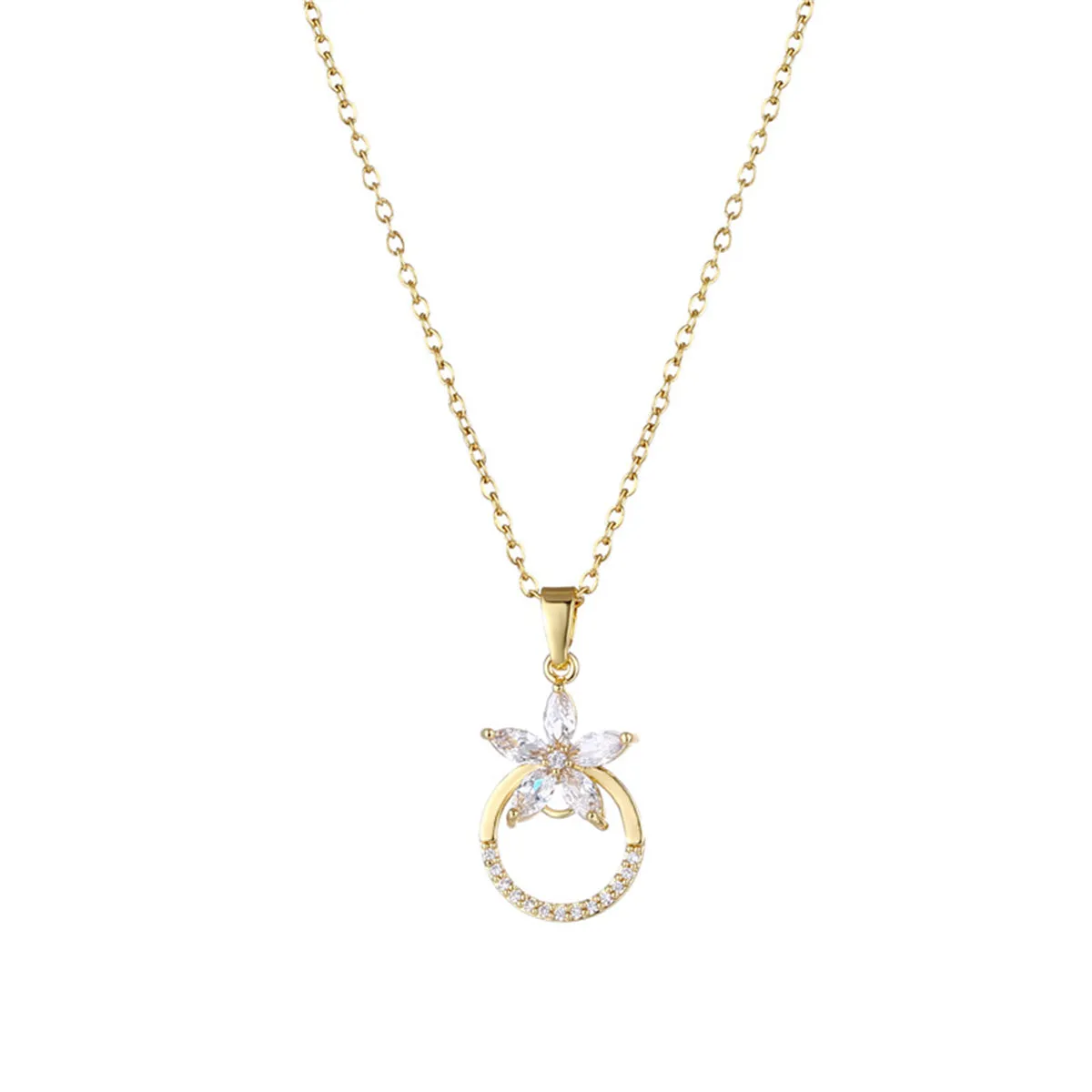 Crystal & Cubic Zirconia 18K Gold-Plated Flower Circle Pendant Necklace
