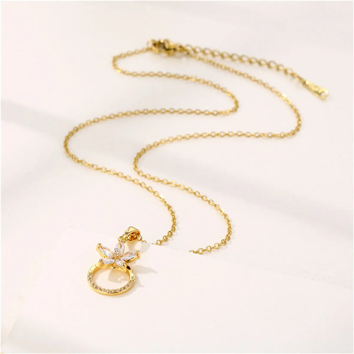 Crystal & Cubic Zirconia 18K Gold-Plated Flower Circle Pendant Necklace
