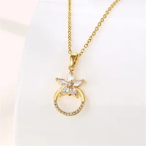 Crystal & Cubic Zirconia 18K Gold-Plated Flower Circle Pendant Necklace