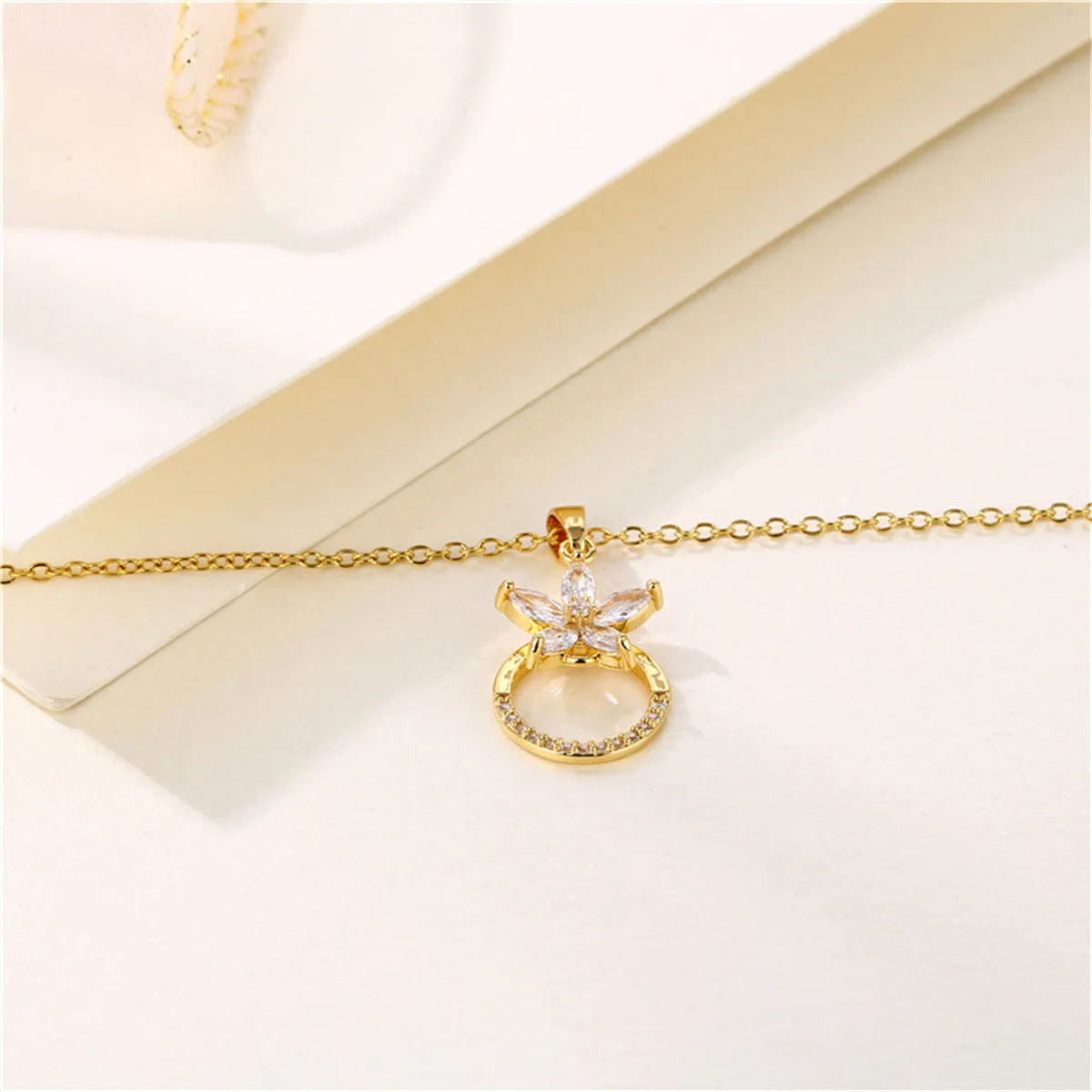 Crystal & Cubic Zirconia 18K Gold-Plated Flower Circle Pendant Necklace
