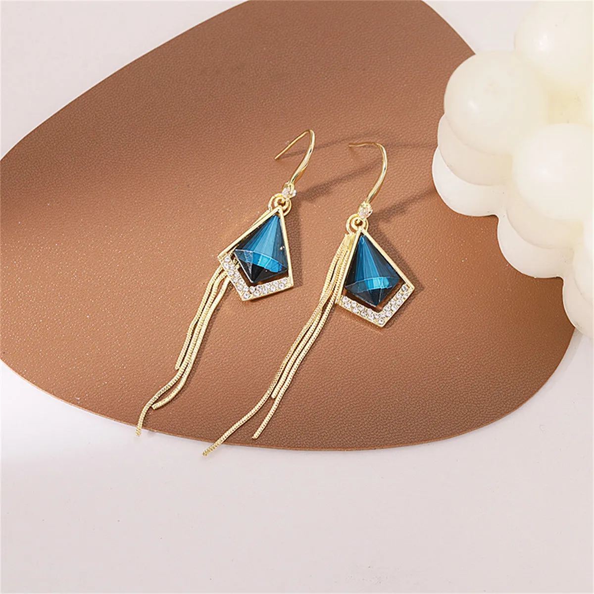 Crystal & Cubic Zirconia 18K Gold-Plated Rhombus Tassel Drop Earrings