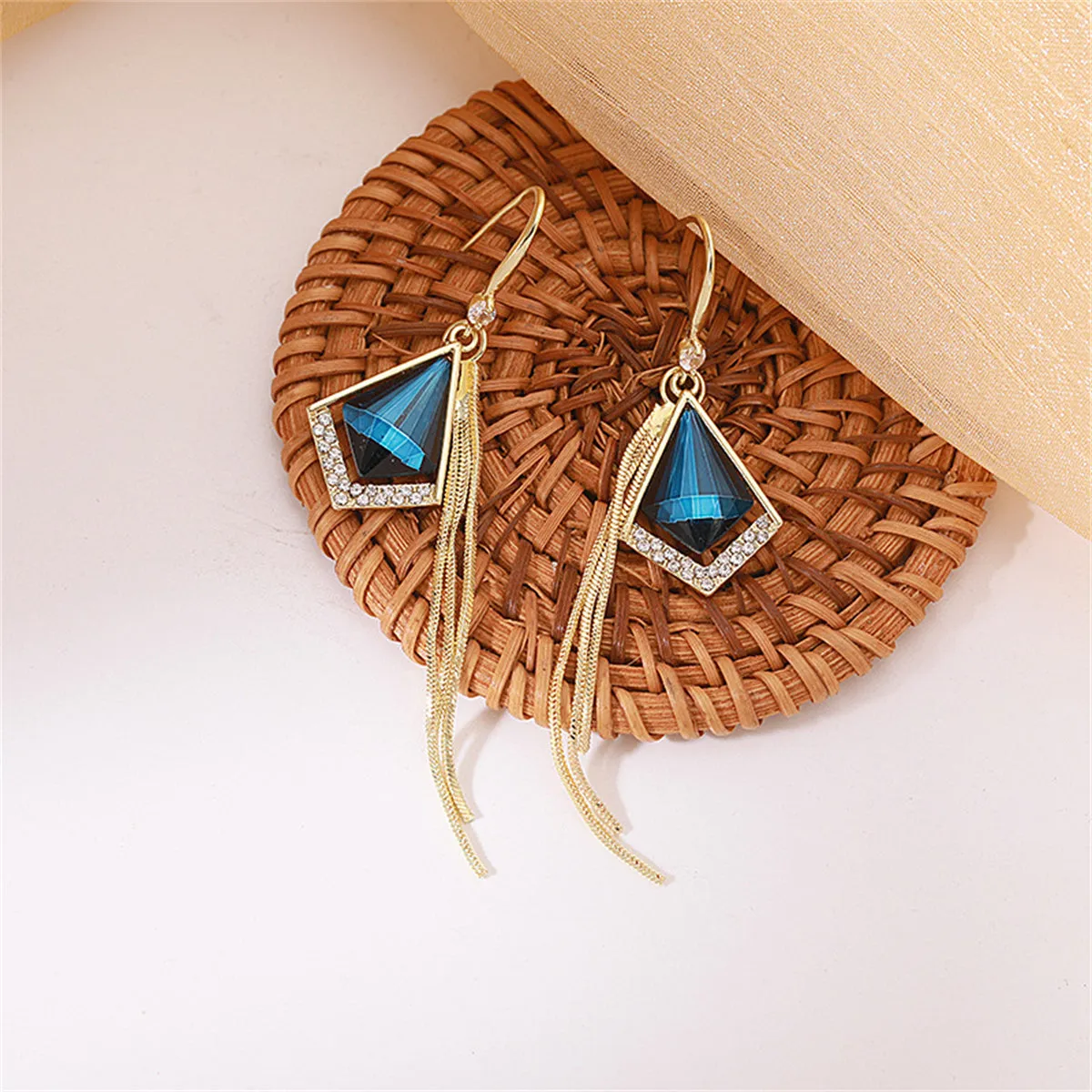 Crystal & Cubic Zirconia 18K Gold-Plated Rhombus Tassel Drop Earrings