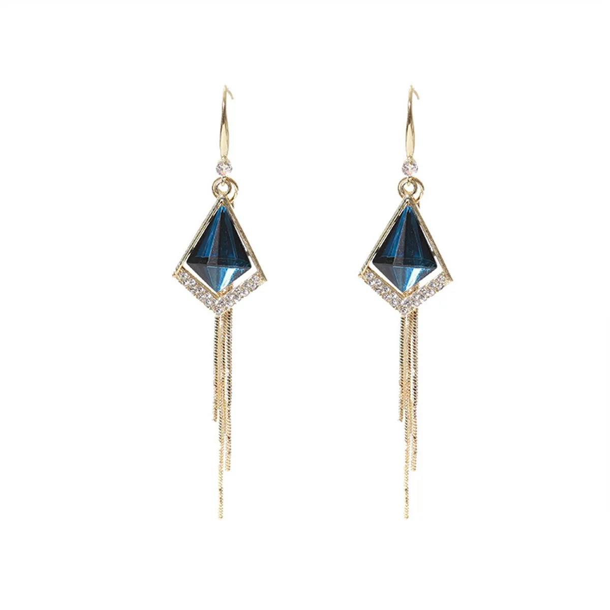 Crystal & Cubic Zirconia 18K Gold-Plated Rhombus Tassel Drop Earrings