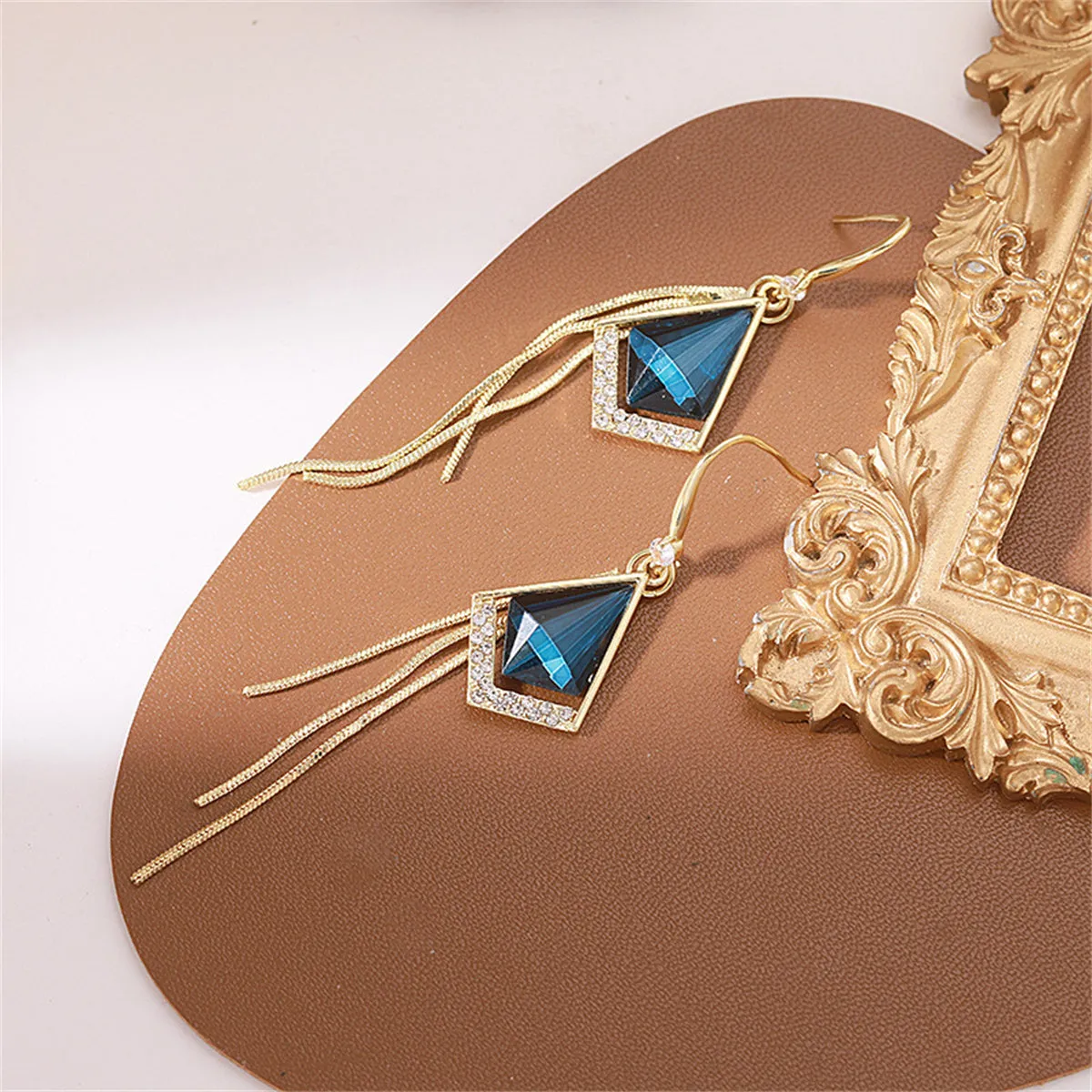 Crystal & Cubic Zirconia 18K Gold-Plated Rhombus Tassel Drop Earrings