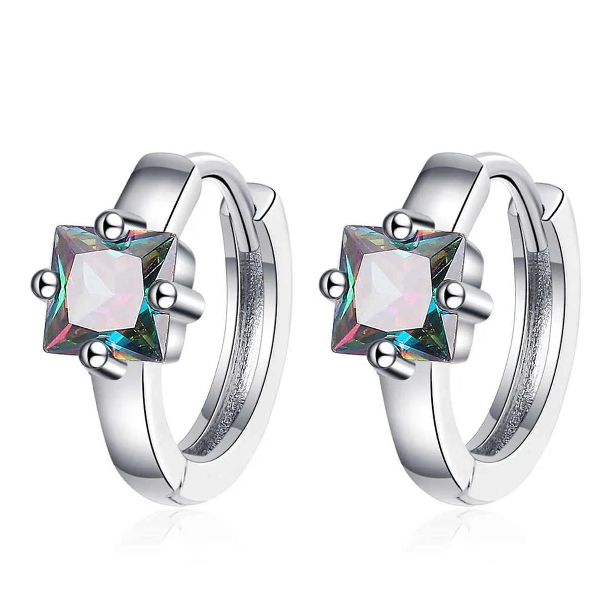 Crystal & Silver-Plated Square Huggie Earrings