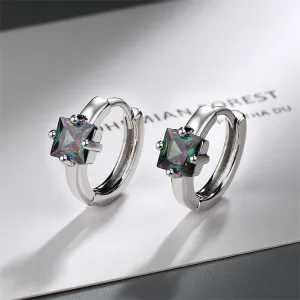 Crystal & Silver-Plated Square Huggie Earrings