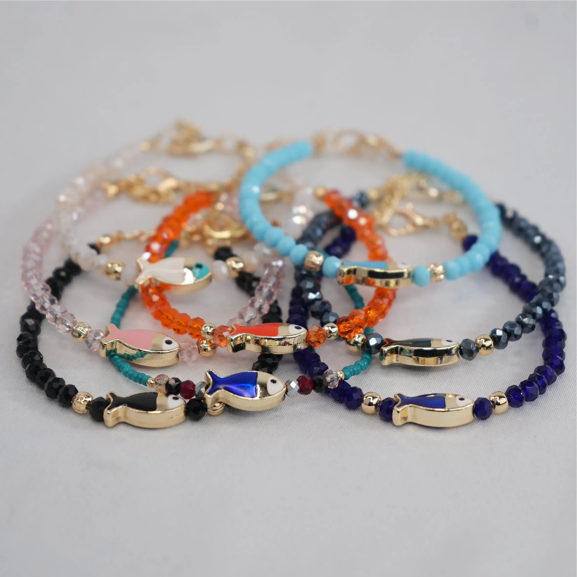Crystal Beaded Fish with Adjustable Chain- 11 Color Options 