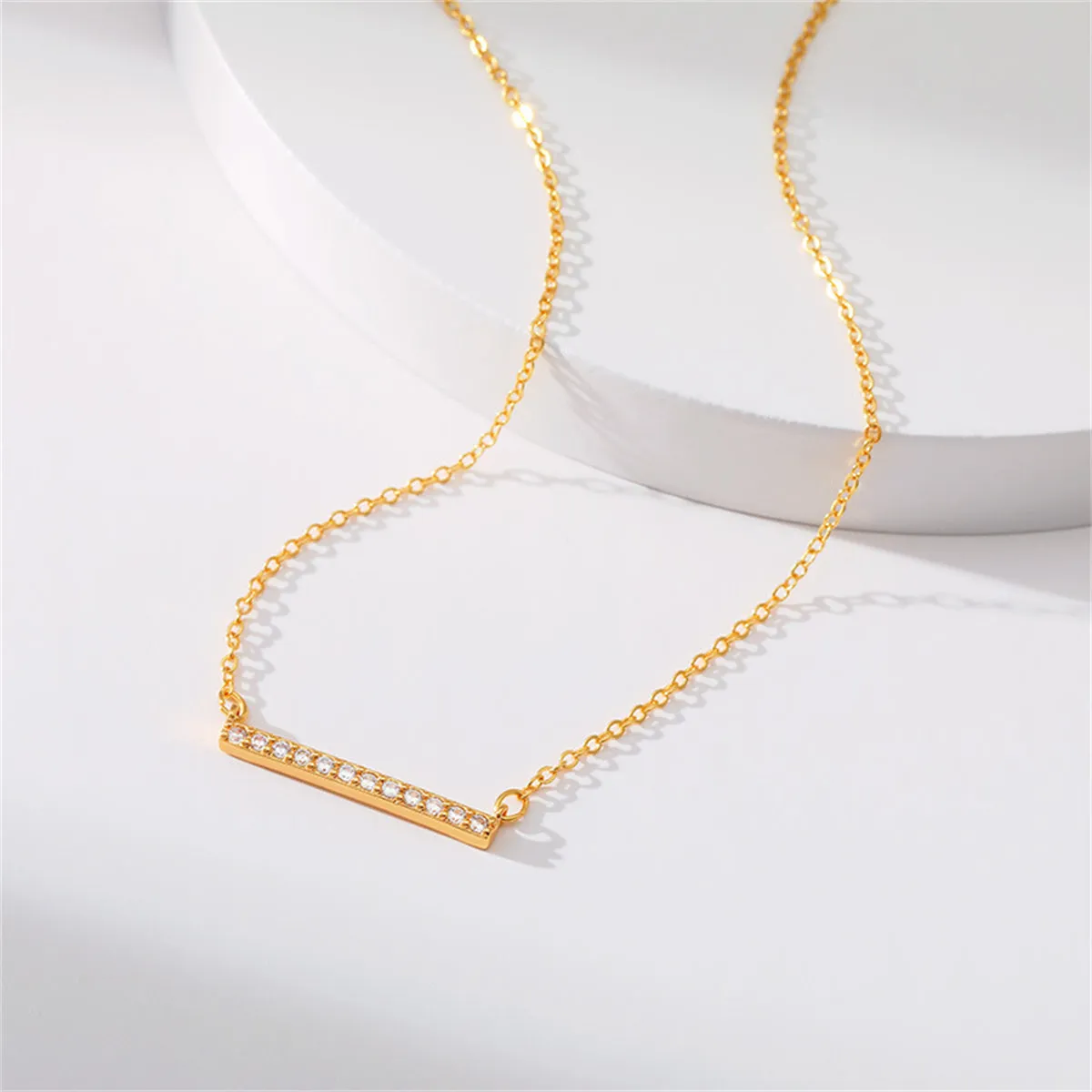 Cubic Zirconia & 18K Gold-Plated Bar Pendant Necklace