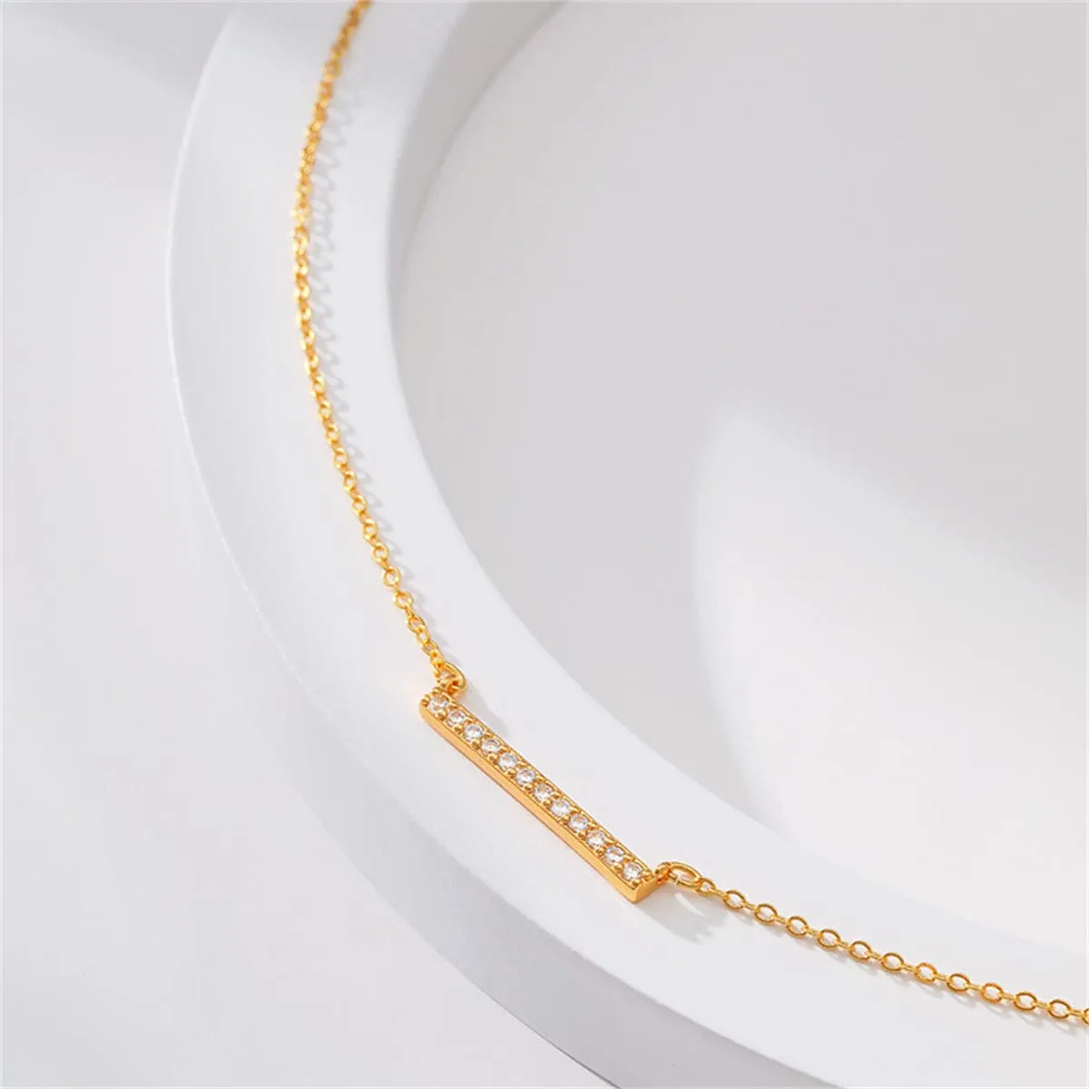Cubic Zirconia & 18K Gold-Plated Bar Pendant Necklace