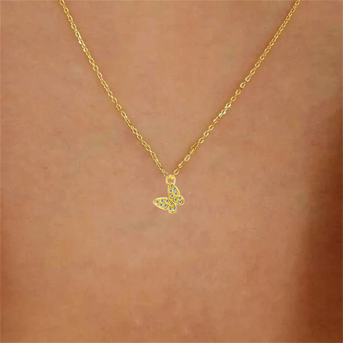Cubic Zirconia & 18K Gold-Plated Butterfly Pendant Necklace