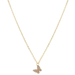Cubic Zirconia & 18K Gold-Plated Butterfly Pendant Necklace