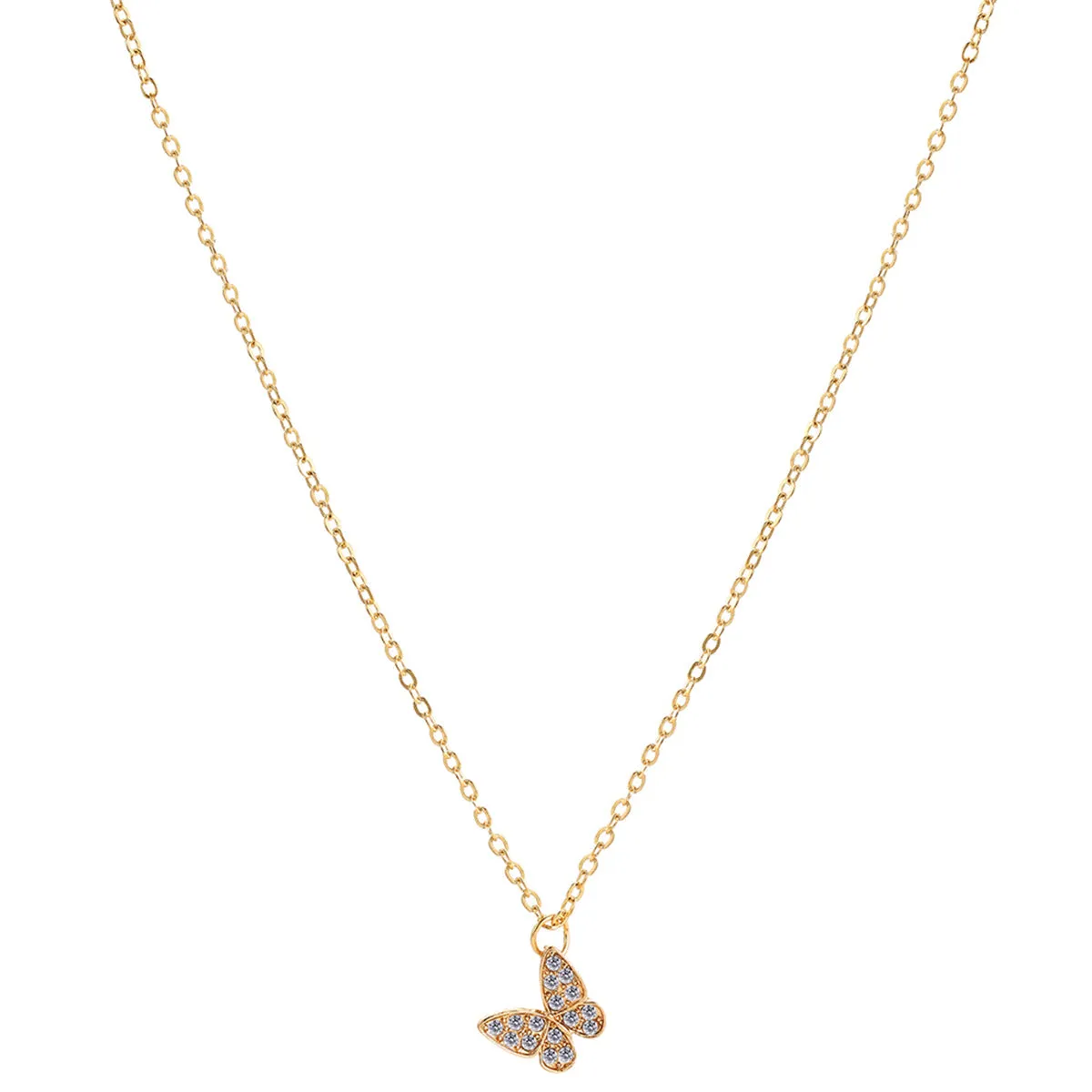 Cubic Zirconia & 18K Gold-Plated Butterfly Pendant Necklace