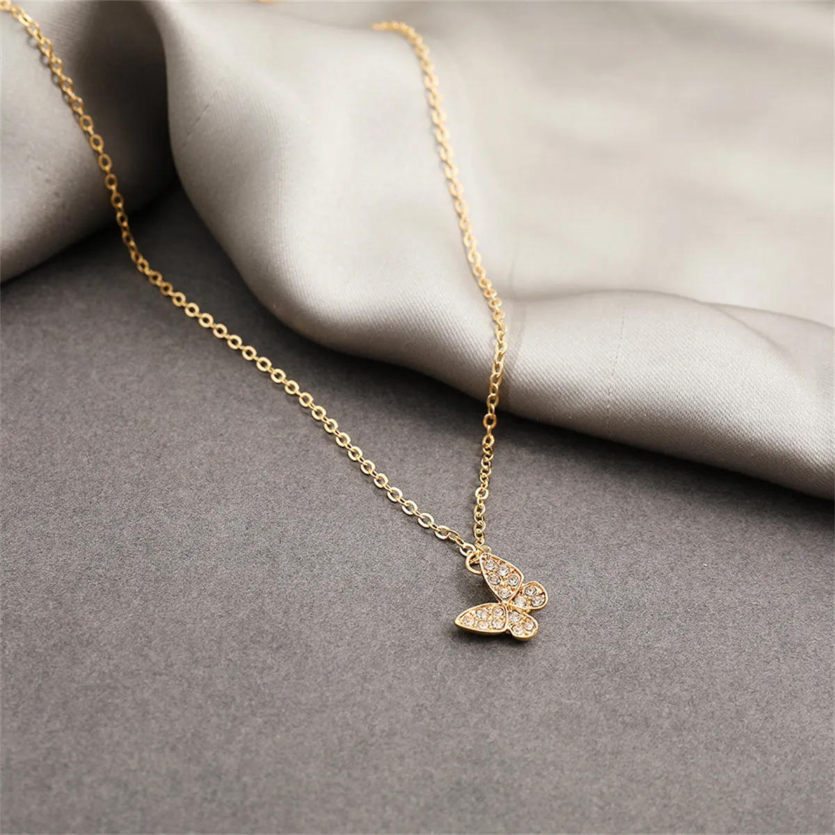 Cubic Zirconia & 18K Gold-Plated Butterfly Pendant Necklace