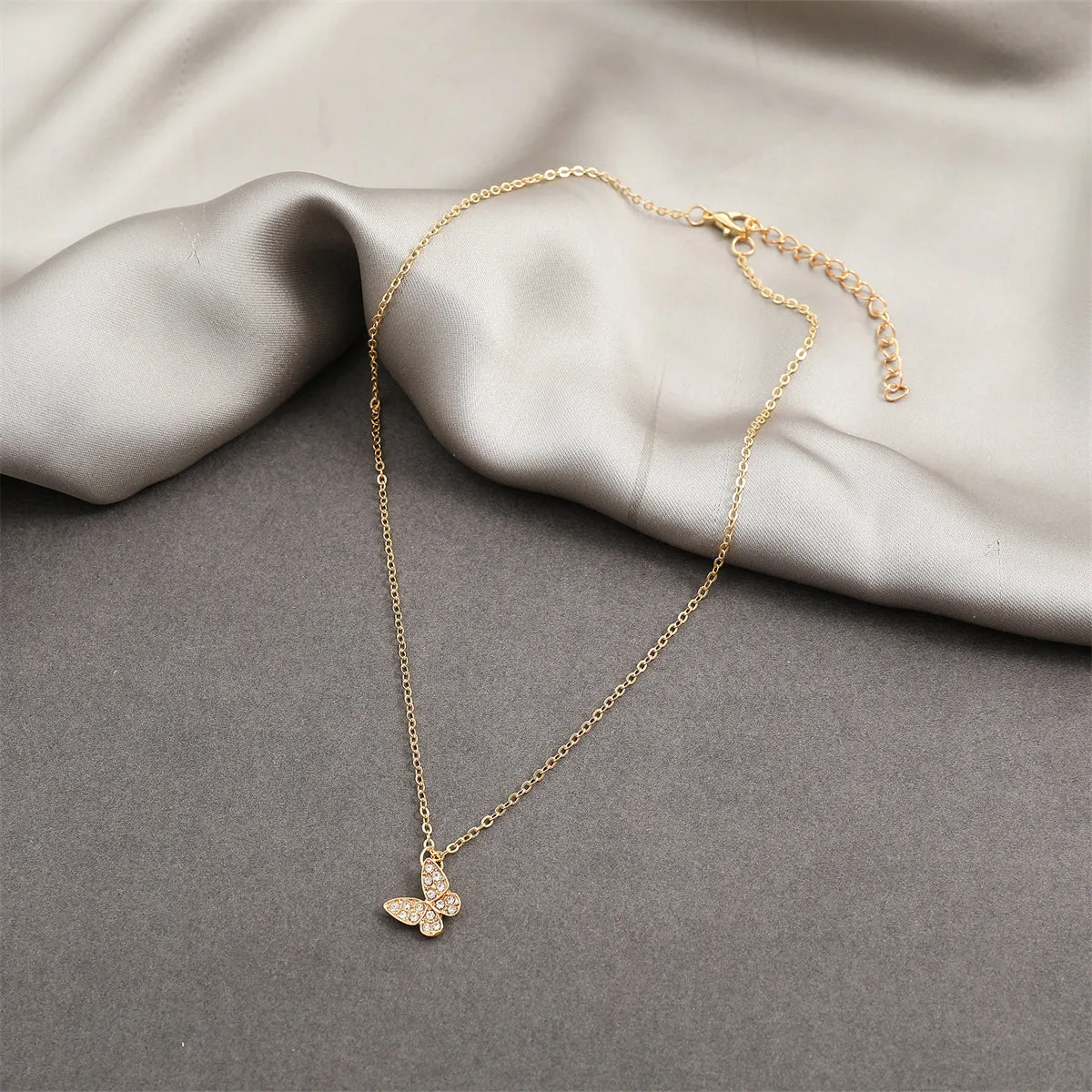 Cubic Zirconia & 18K Gold-Plated Butterfly Pendant Necklace