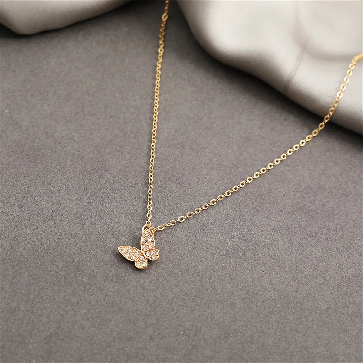 Cubic Zirconia & 18K Gold-Plated Butterfly Pendant Necklace