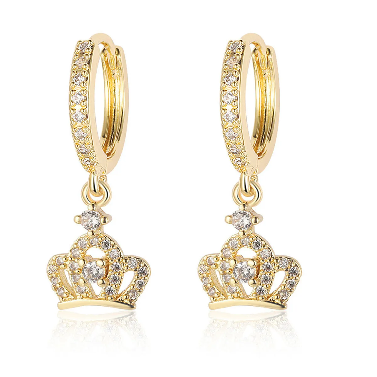 Cubic Zirconia & 18K Gold-Plated Crown Huggie Earrings