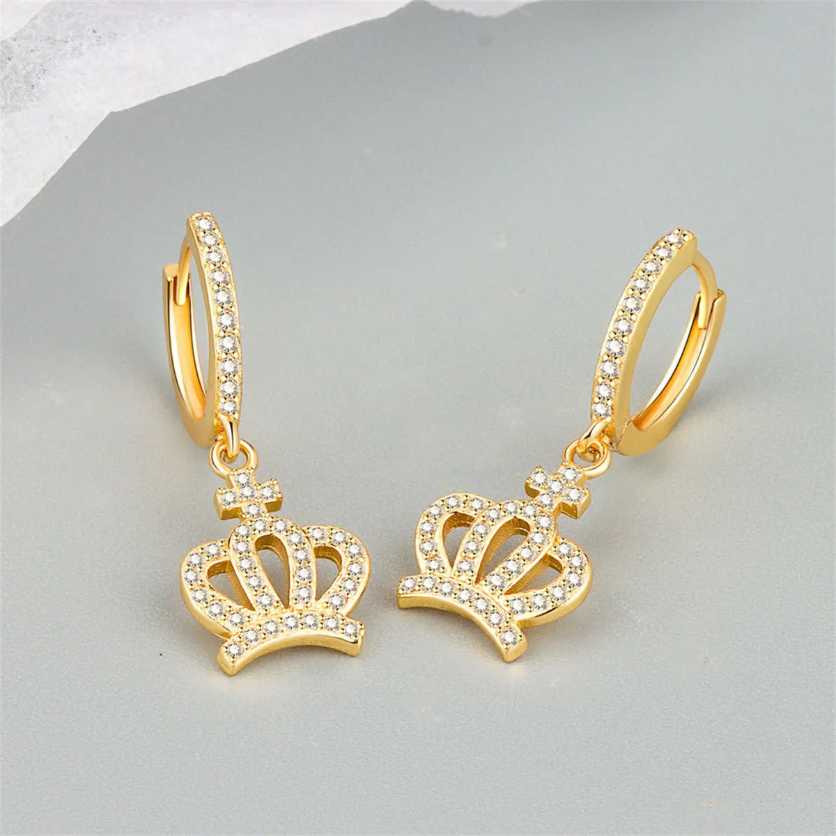 Cubic Zirconia & 18K Gold-Plated Crown Huggie Earrings