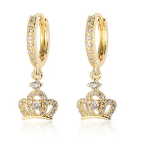 Cubic Zirconia & 18K Gold-Plated Crown Huggie Earrings
