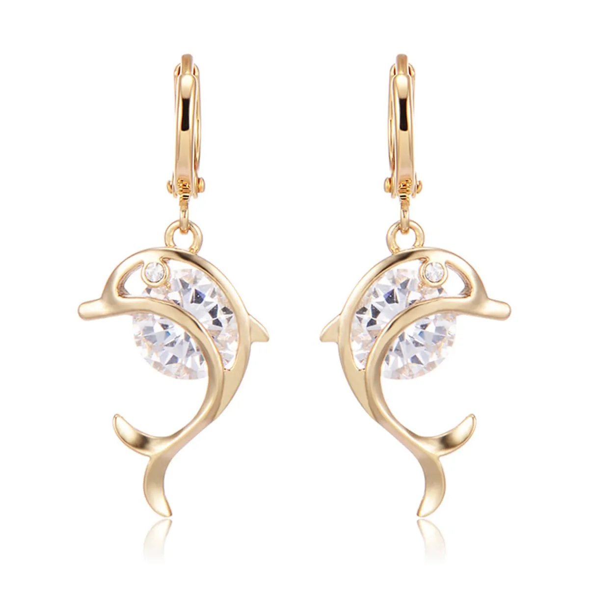 Cubic Zirconia & 18K Gold-Plated Dolphin Drop Earrings