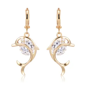 Cubic Zirconia & 18K Gold-Plated Dolphin Drop Earrings
