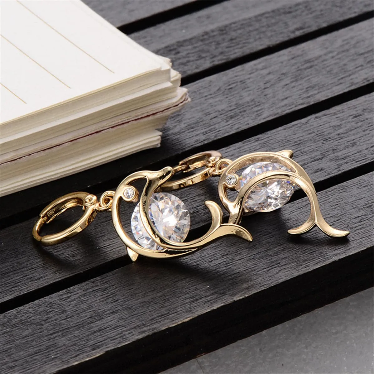 Cubic Zirconia & 18K Gold-Plated Dolphin Drop Earrings