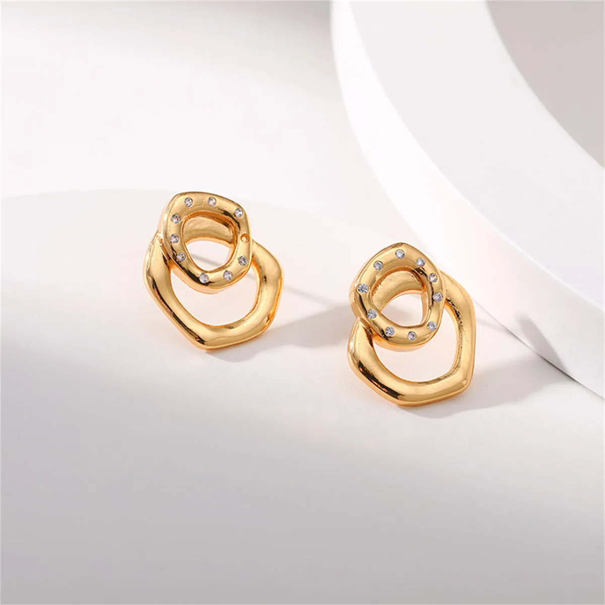 Cubic Zirconia & 18K Gold-Plated Geometric Stack Stud Earrings