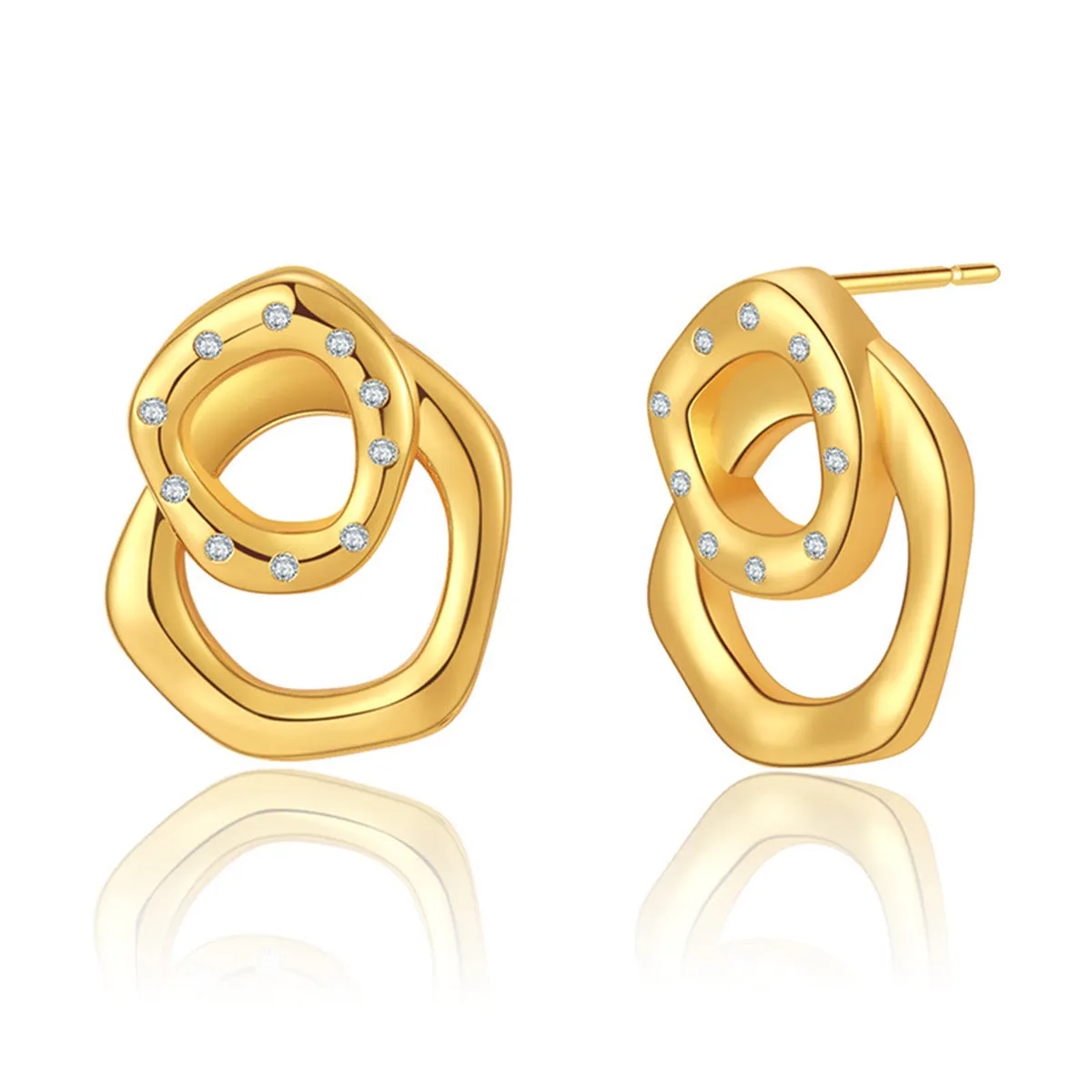 Cubic Zirconia & 18K Gold-Plated Geometric Stack Stud Earrings