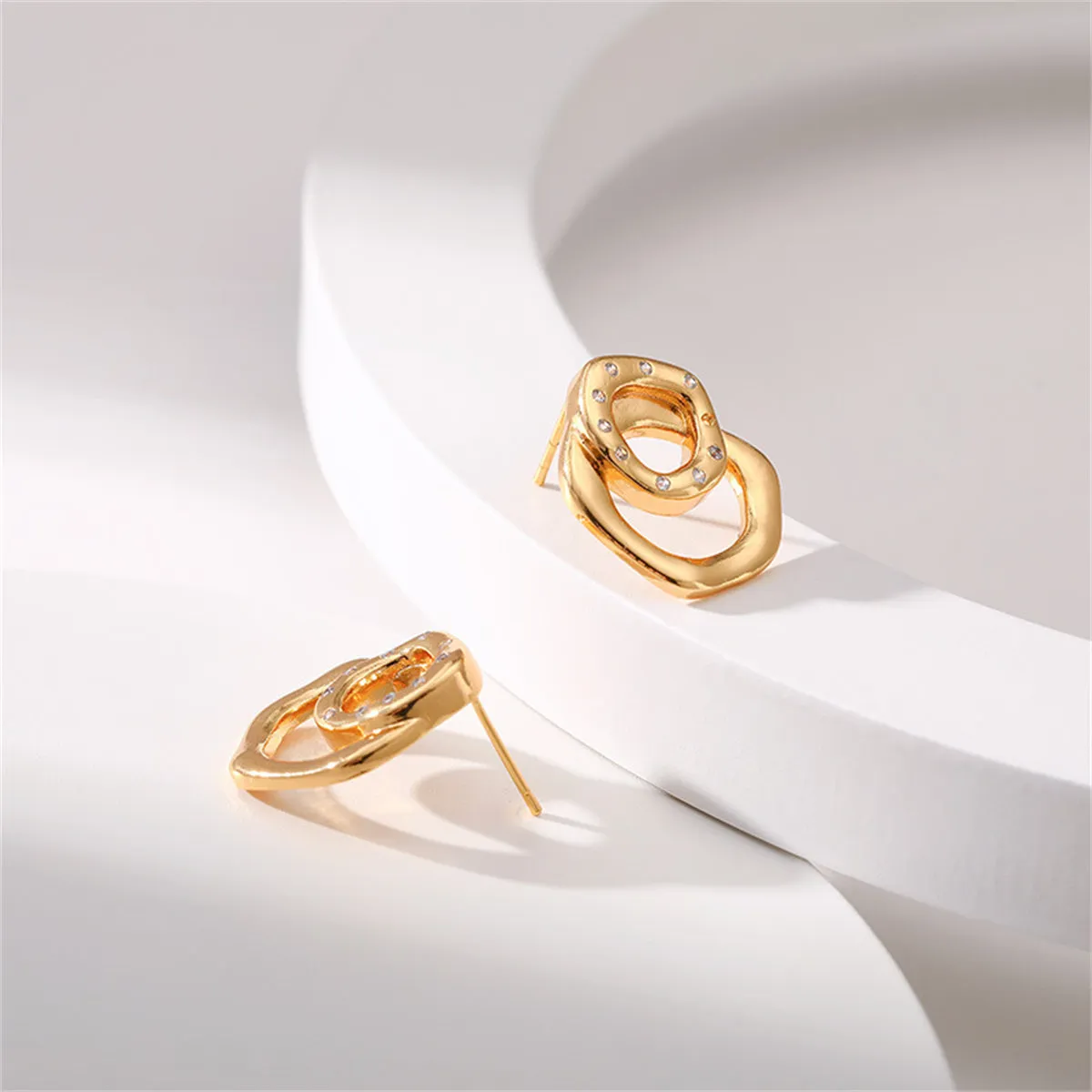 Cubic Zirconia & 18K Gold-Plated Geometric Stack Stud Earrings