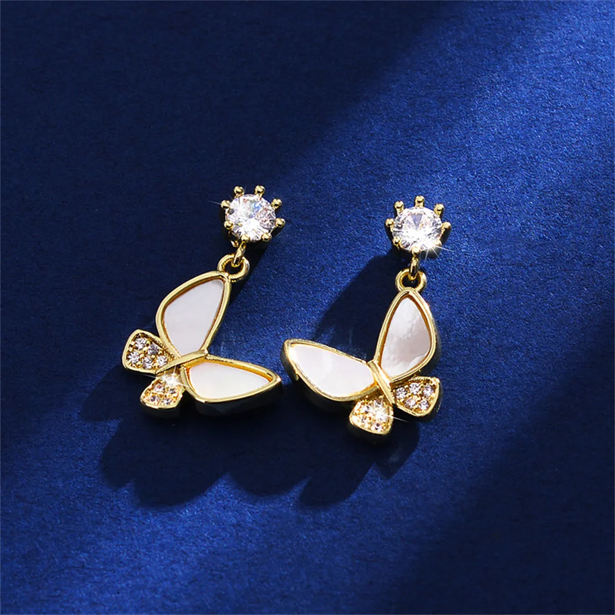 Cubic Zirconia & 18K Gold-Plated Shell-Accent Butterfly Drop Earrings