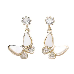 Cubic Zirconia & 18K Gold-Plated Shell-Accent Butterfly Drop Earrings