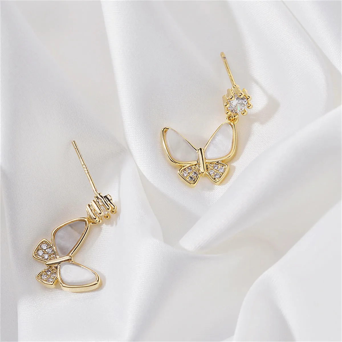 Cubic Zirconia & 18K Gold-Plated Shell-Accent Butterfly Drop Earrings