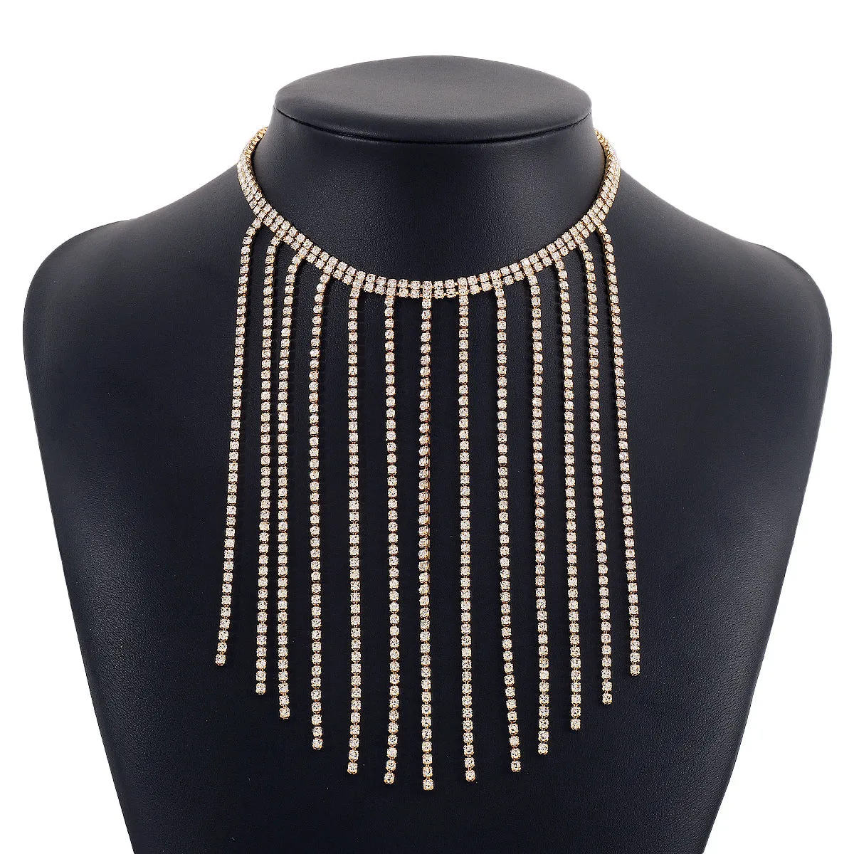 Cubic Zirconia & 18K Gold-Plated Tassel Choker