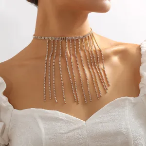 Cubic Zirconia & 18K Gold-Plated Tassel Choker