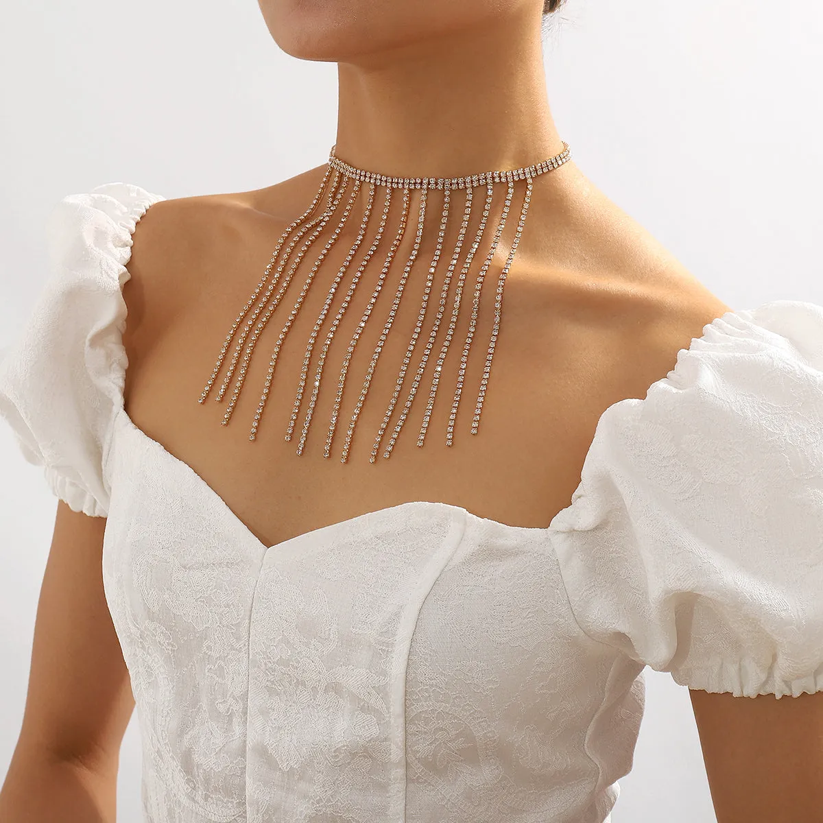 Cubic Zirconia & 18K Gold-Plated Tassel Choker