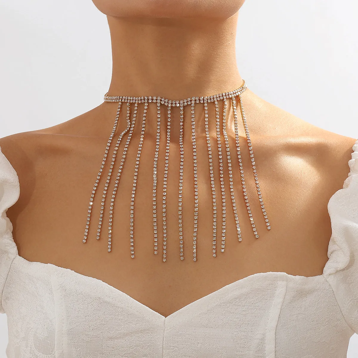 Cubic Zirconia & 18K Gold-Plated Tassel Choker