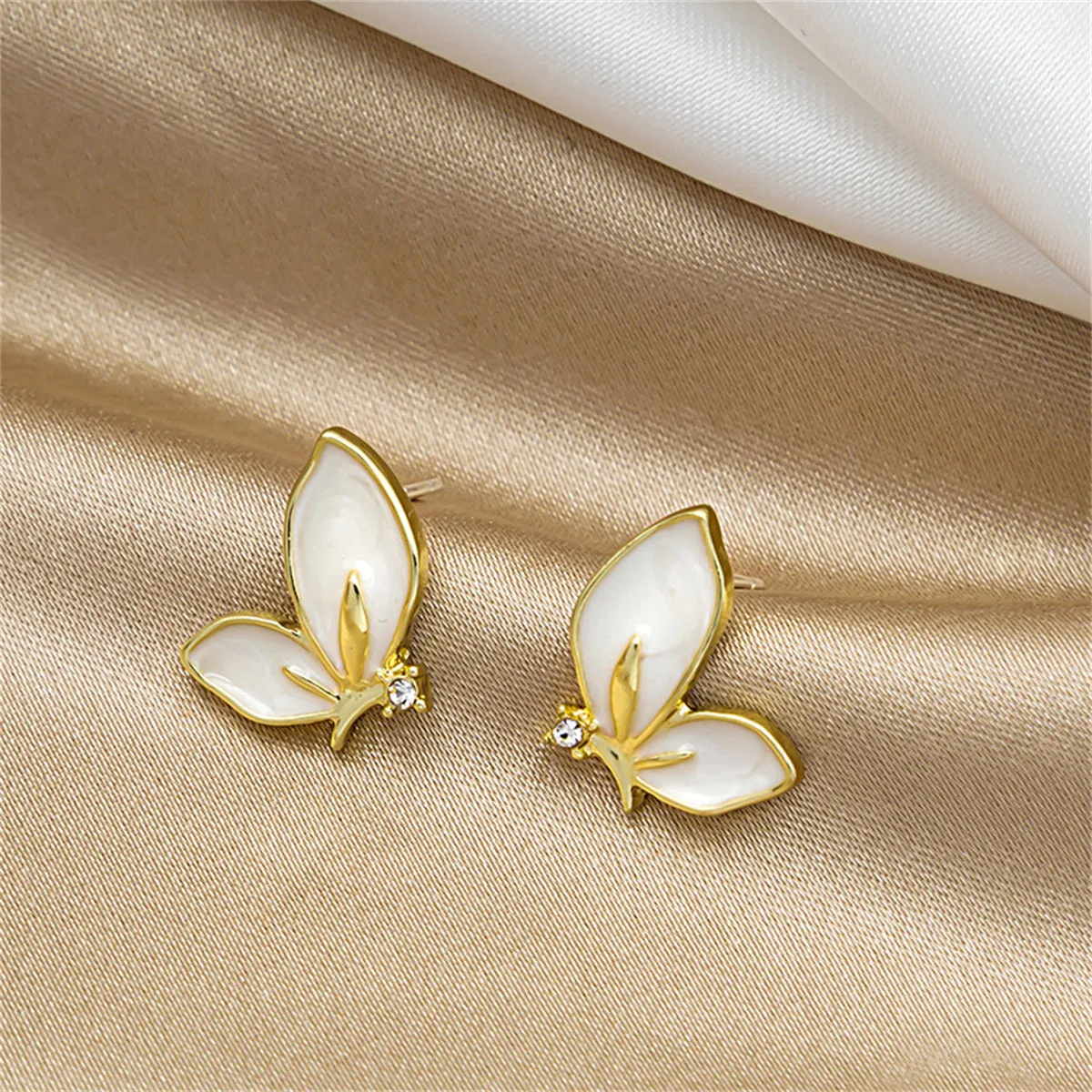 Cubic Zirconia & Enamel 18K Gold-Plated Butterfly Stud Earrings