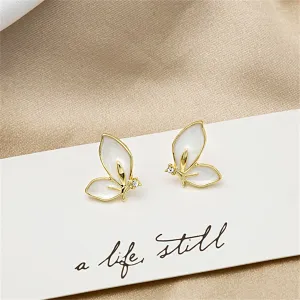 Cubic Zirconia & Enamel 18K Gold-Plated Butterfly Stud Earrings