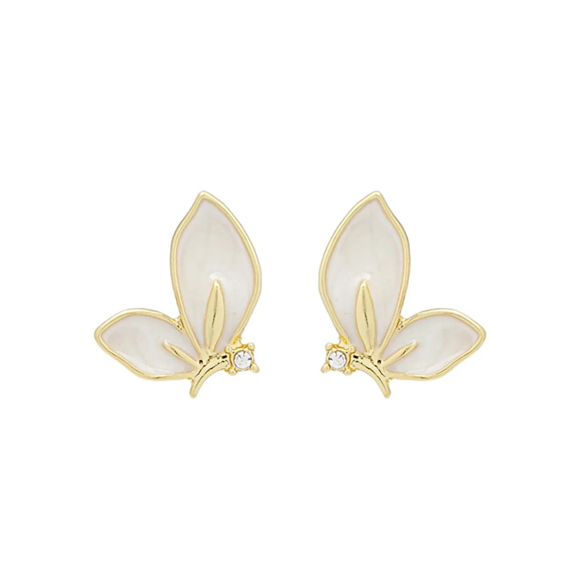 Cubic Zirconia & Enamel 18K Gold-Plated Butterfly Stud Earrings