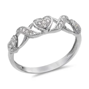CZ 4mm Sterling Silver Plated Crossover Heart Halo Promise, Engagement Ring