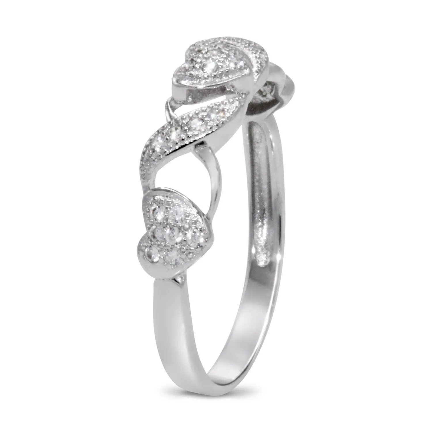 CZ 4mm Sterling Silver Plated Crossover Heart Halo Promise, Engagement Ring