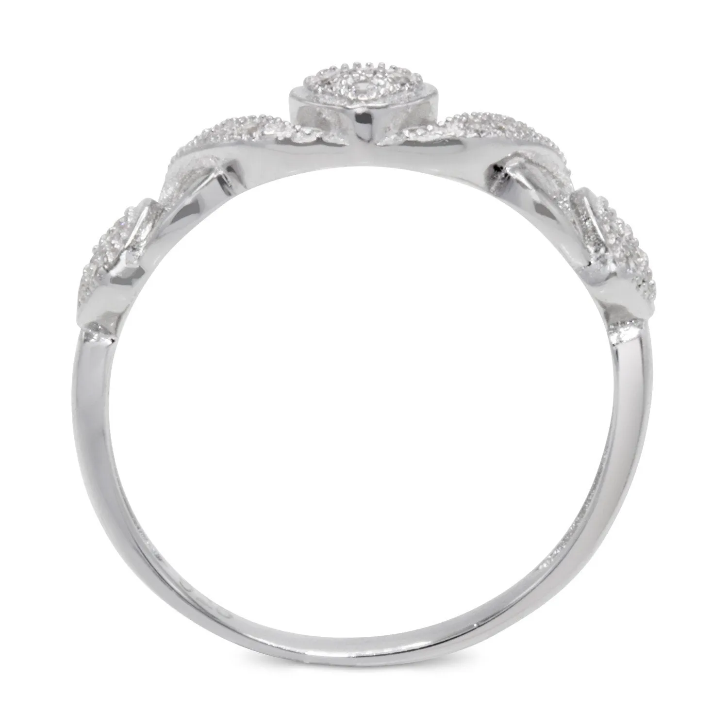 CZ 4mm Sterling Silver Plated Crossover Heart Halo Promise, Engagement Ring