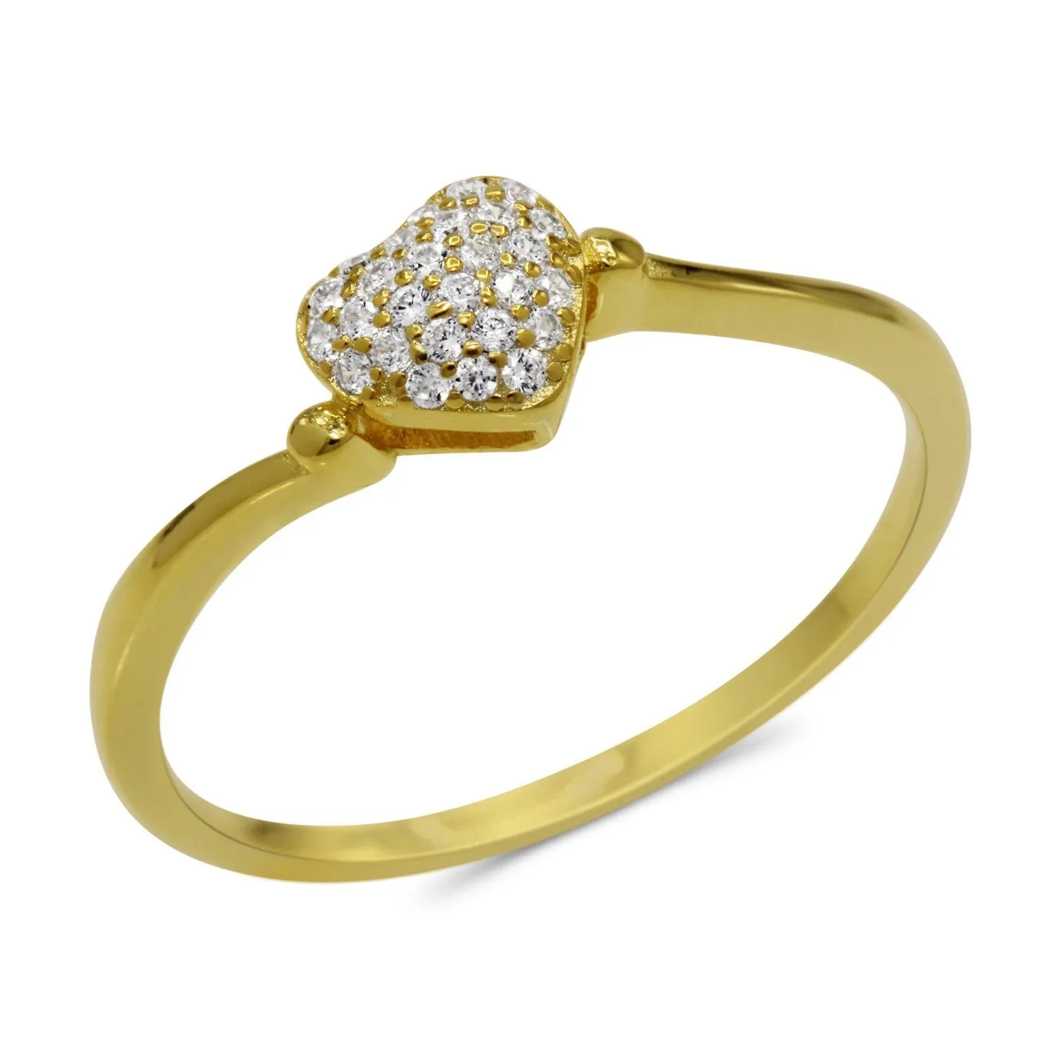 CZ 5mm Sterling Silver Gold Plated Heart Shaped Crossover Halo Engagement Ring
