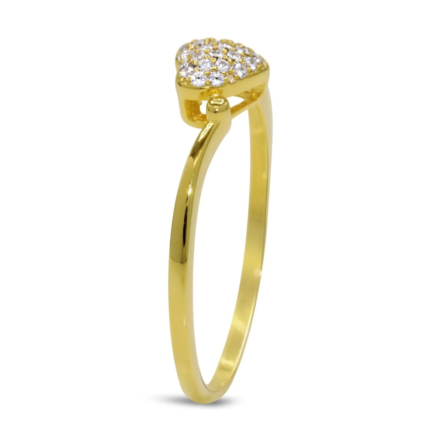 CZ 5mm Sterling Silver Gold Plated Heart Shaped Crossover Halo Engagement Ring