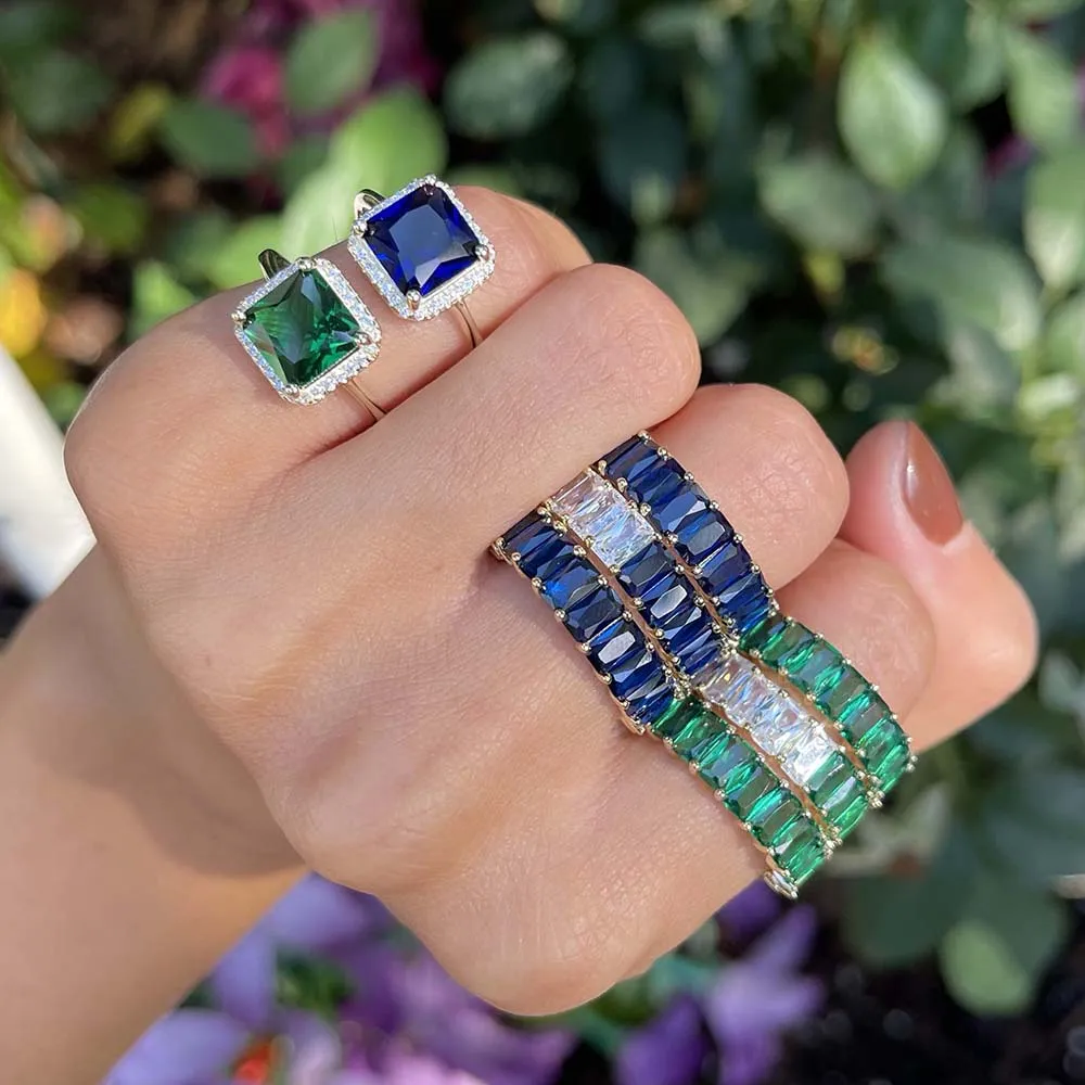 CZ Colored Illusion Square Adjustable Ring